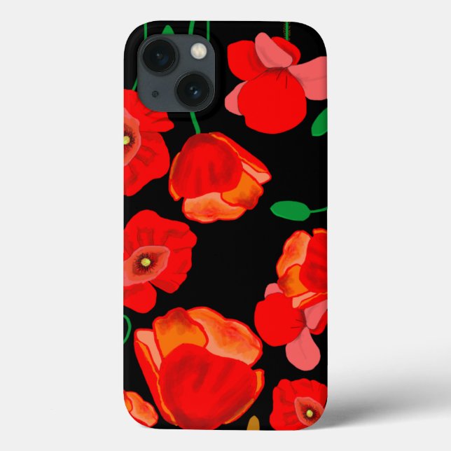 Red poppies on black background illustration  Case-Mate iPhone case (Back)