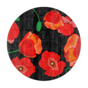 Red poppies on black background illustration cutting board