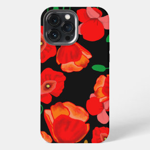 Red poppies on black background illustration iPhone 13 pro max case