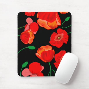 Red poppies on black background illustration   mouse pad