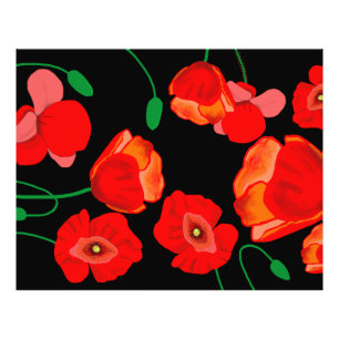 Red poppies on black background illustration photo print