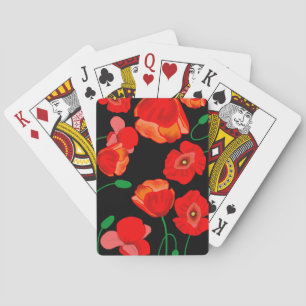 Red poppies on black background illustration  playing cards