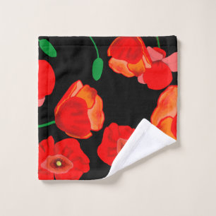 Red poppies on black background illustration wash cloth