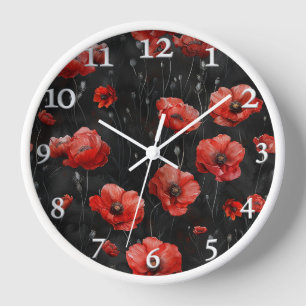 Red poppies on black clock