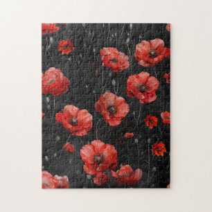 Red poppies on black jigsaw puzzle