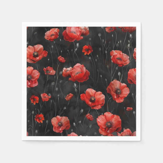 Red poppies on black napkin (Front)