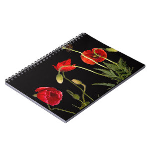 Red Poppies On Black  Notebook