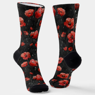 Red poppies on black socks