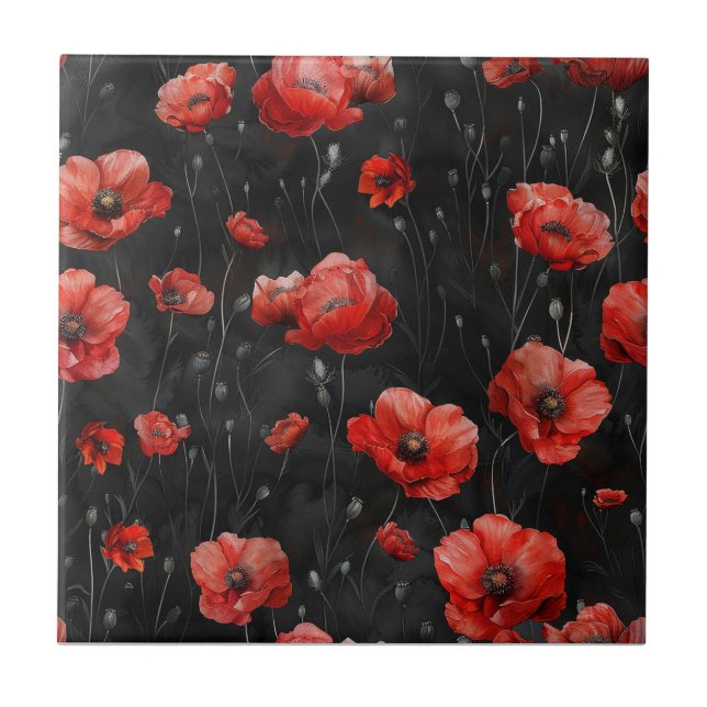 Red poppies on black tile (Front)