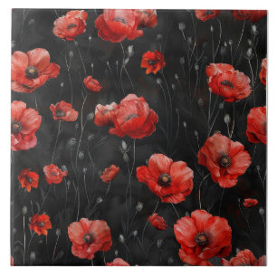 Red poppies on black tile