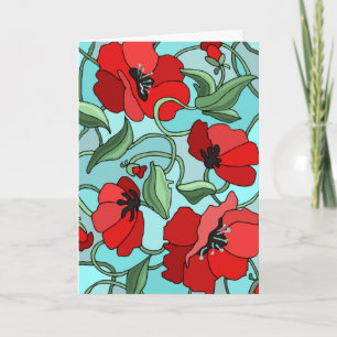 Red Poppies on Blue Mothers Day Card