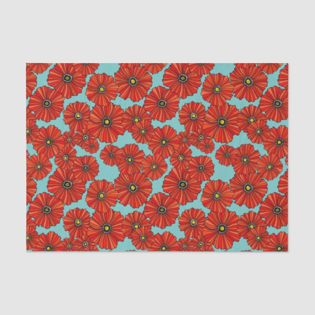 red poppies on dusty turquoise tissue paper (Front)