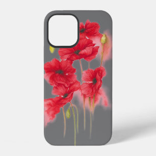 red poppies on grey iPhone 12 case