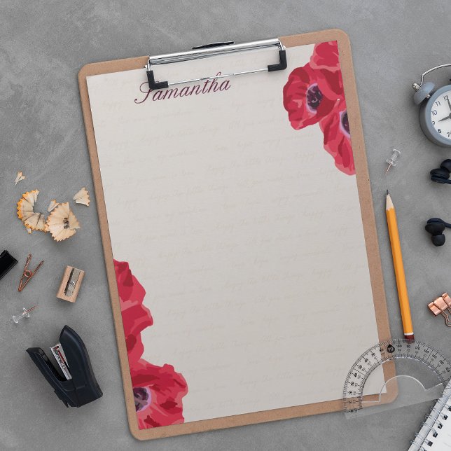 Red Poppies on Text Background Personalized Notepad (Creator Uploaded)