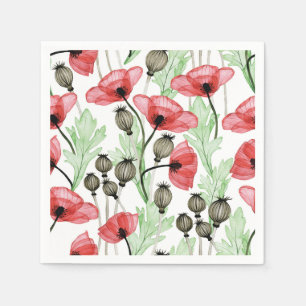 Red Poppies Paper Napkins, Floral Garden Party Napkin