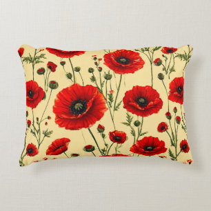 Red poppies pattern accent pillow