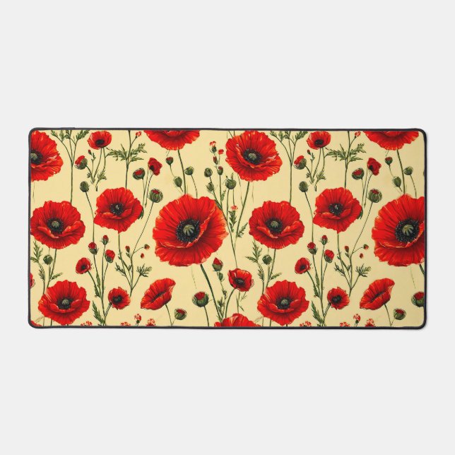 Red poppies pattern desk mat (Front)