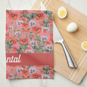 Red Poppies Pattern Personalized  Kitchen Towel