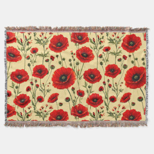 Red poppies pattern throw blanket