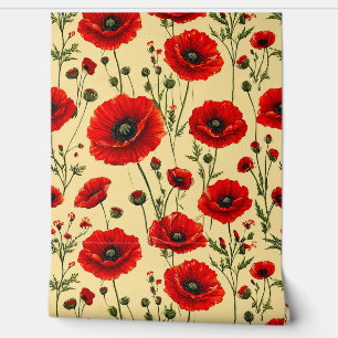 Red poppies pattern wallpaper