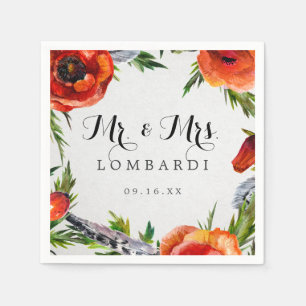 Red Poppies Personalized Wedding Paper Napkin