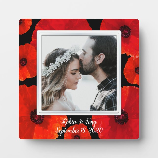 Red Poppies Photo of Newlyweds Marriage Gift Frame (Front)