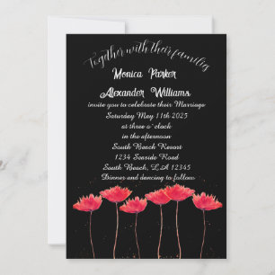 Red Poppies Poppy Black Elegant Floral Wedding  Invitation