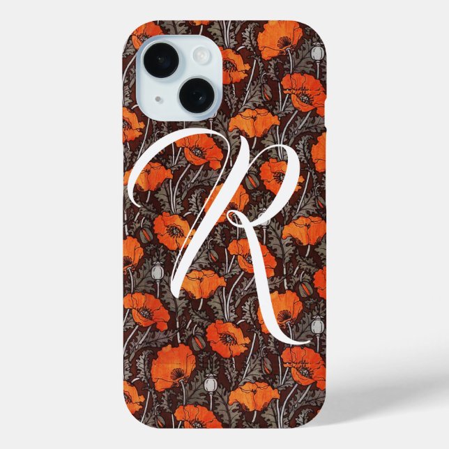 RED POPPIES Poppy Floral Blavk White Monogram Case-Mate iPhone Case (Back)