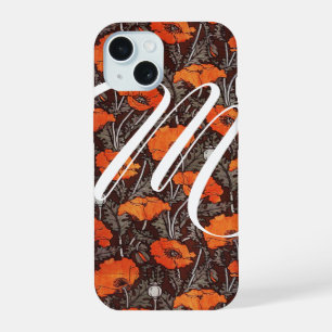 RED POPPIES Poppy Floral Blavk White Monogram iPhone 15 Case