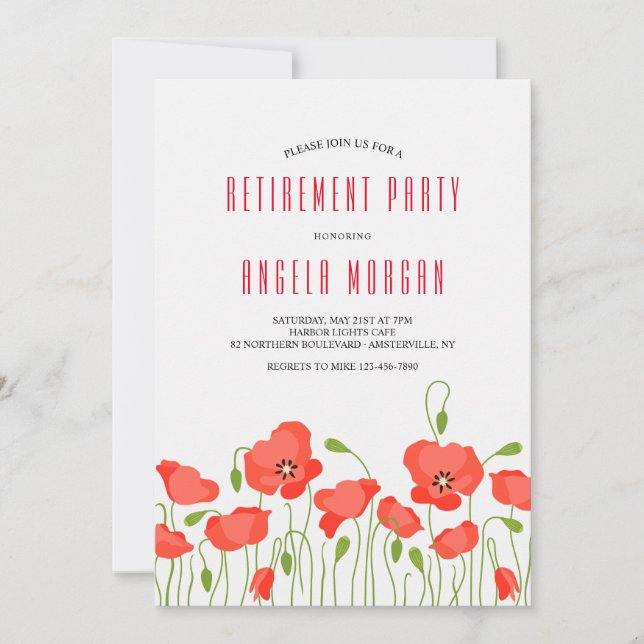 Red Poppies Retirement Party Invitation (Front)