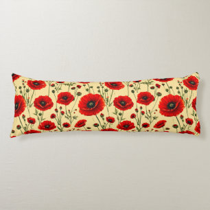 🌸 Red Poppies Romantic Cozy Home Style Decor Art Body Pillow