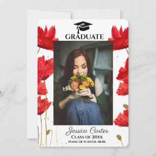 Red Poppies Rustic Floral Graduation Announcement 