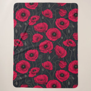 Red Poppies Sherpa Blanket