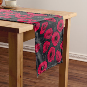 Red Poppies Short Table Runner
