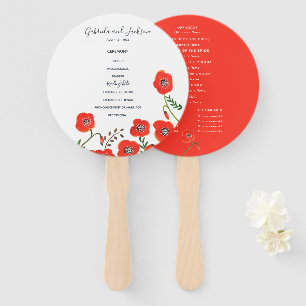Red poppies spring wedding hand fan