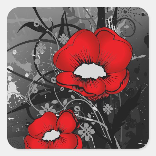 Red Poppies Square Sticker