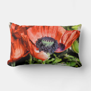 Red Poppies & Stamen Flowers Flora Art Gifts Lumbar Pillow