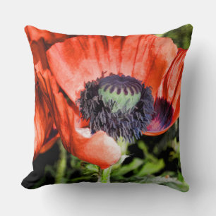 Red Poppies & Stamen Flowers Flora Art Gifts Throw Pillow