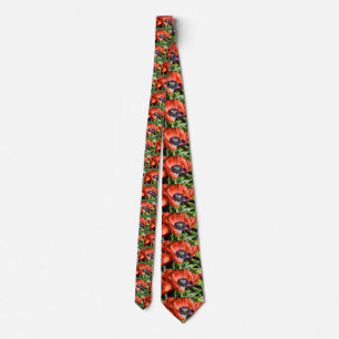 Red Poppies & Stamen Flowers Flora Art Gifts Tie