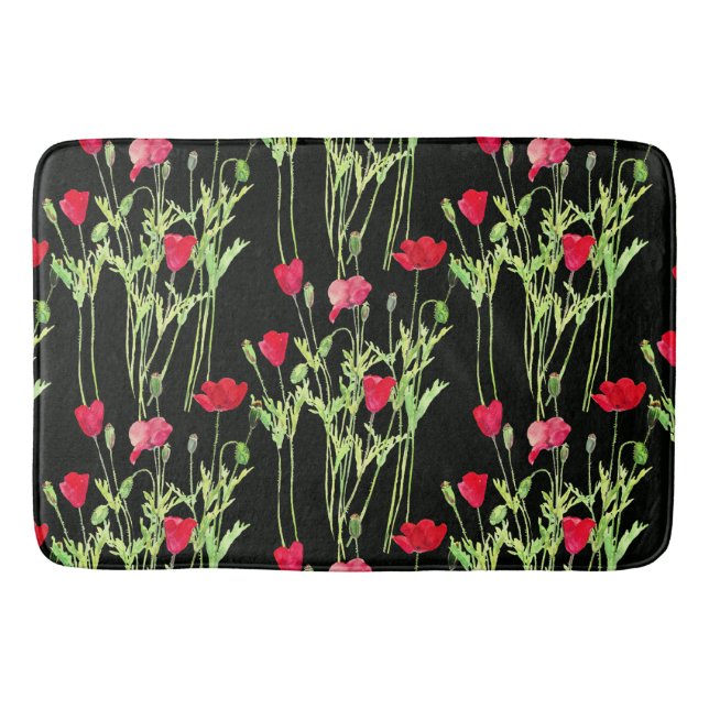 Red poppies summer meadow, wild flowers bath mat (Front)