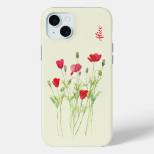 Red poppies summer meadow, wild flowers iPhone 15 mini case