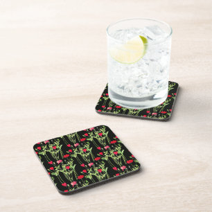 Red poppies summer meadow, wild flowers coaster