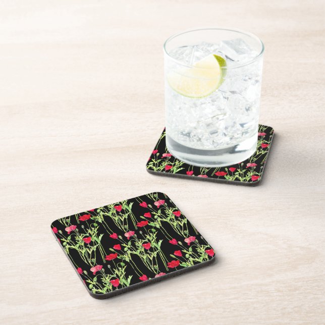 Red poppies summer meadow, wild flowers coaster (Right Side)