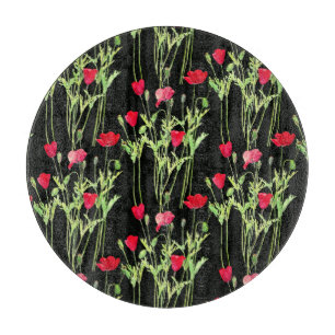 Red poppies summer meadow, wild flowers cutting board