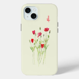Red poppies summer meadow, wild flowers iPhone 15 plus case