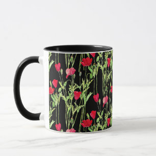 Red poppies summer meadow, wild flowers mug