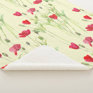 Red poppies summer meadow, wild flowers sherpa blanket