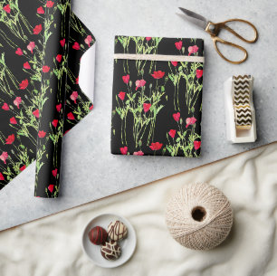 Red poppies summer meadow, wild flowers wrapping paper