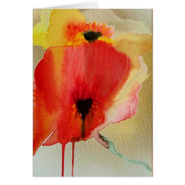 Red Poppies sur l'or moderne art floral (Devant)