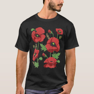 Red Poppies Tee - Cute Floral Vintage Poppy Flower
